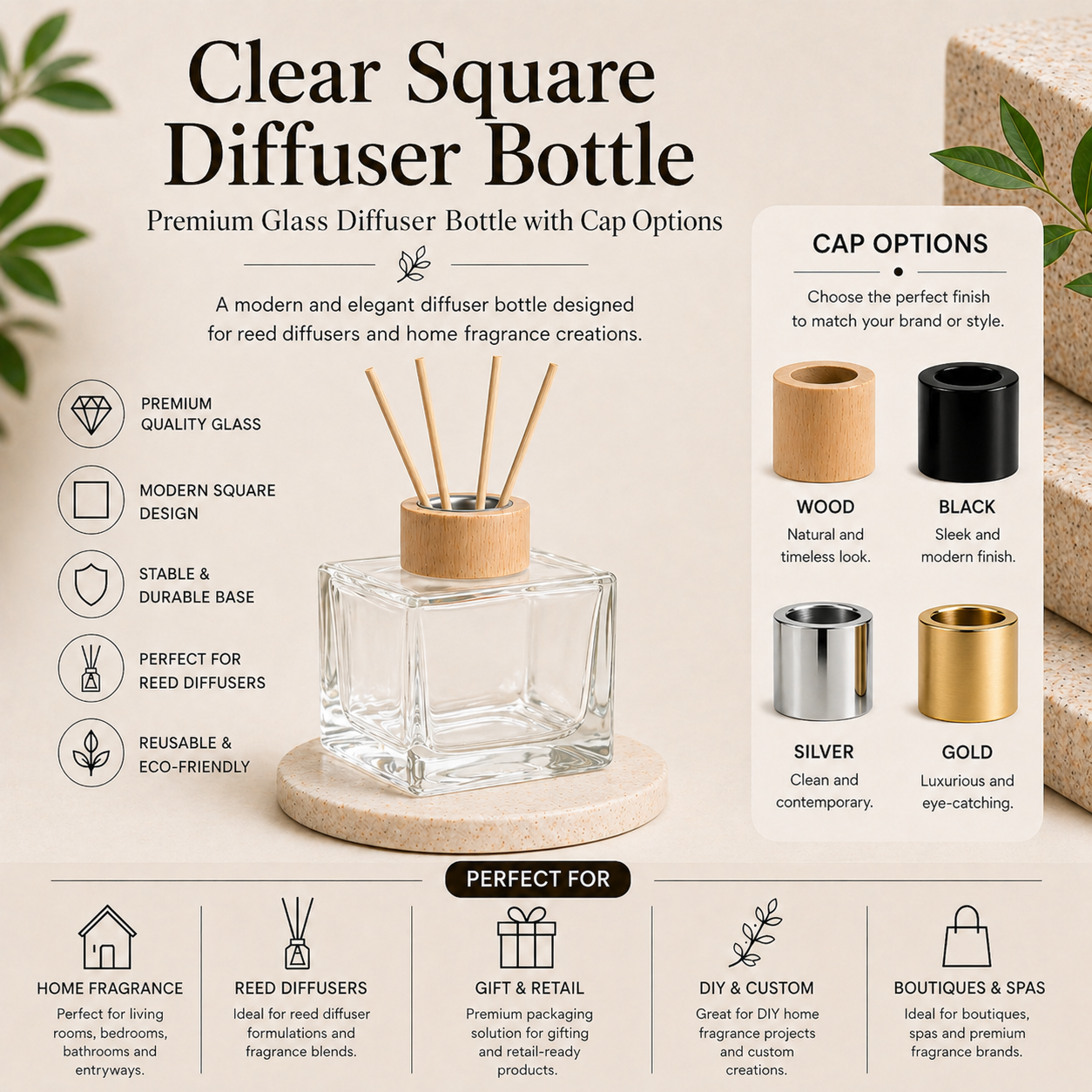 150ml Square Round Diffuser Bottle