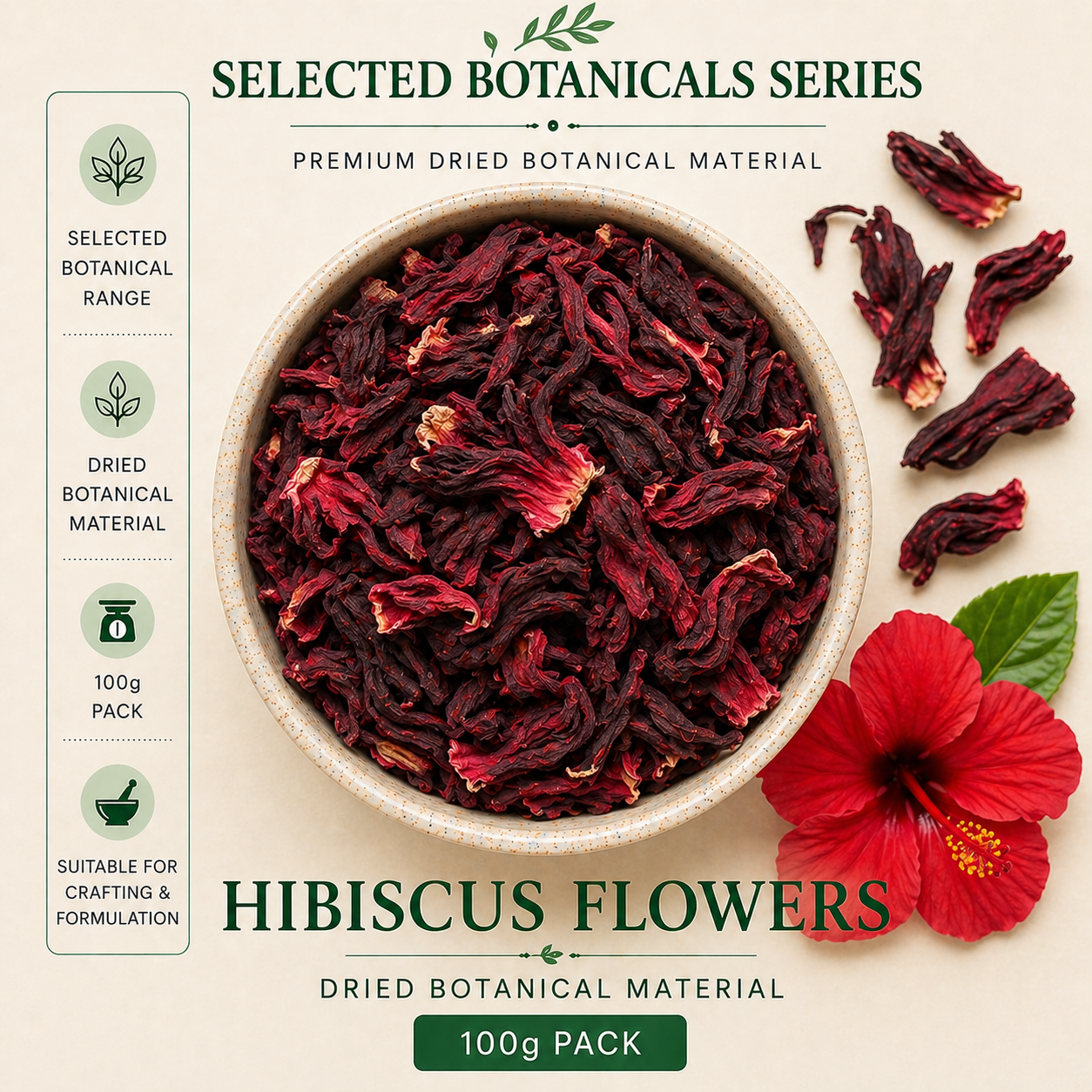 Hibiscus Flowers - Selected Botanicals Series (100G)